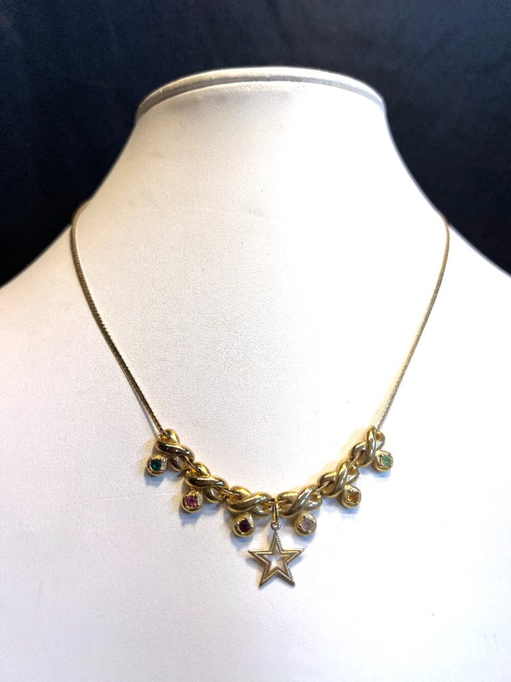 Vintage Avon Birthstone Ribbon Slider Necklace, Goldtone